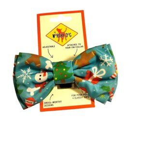 Worthy Dog Christmas Collar Bow Tie Blue Red Snowman Pet Dog Cat